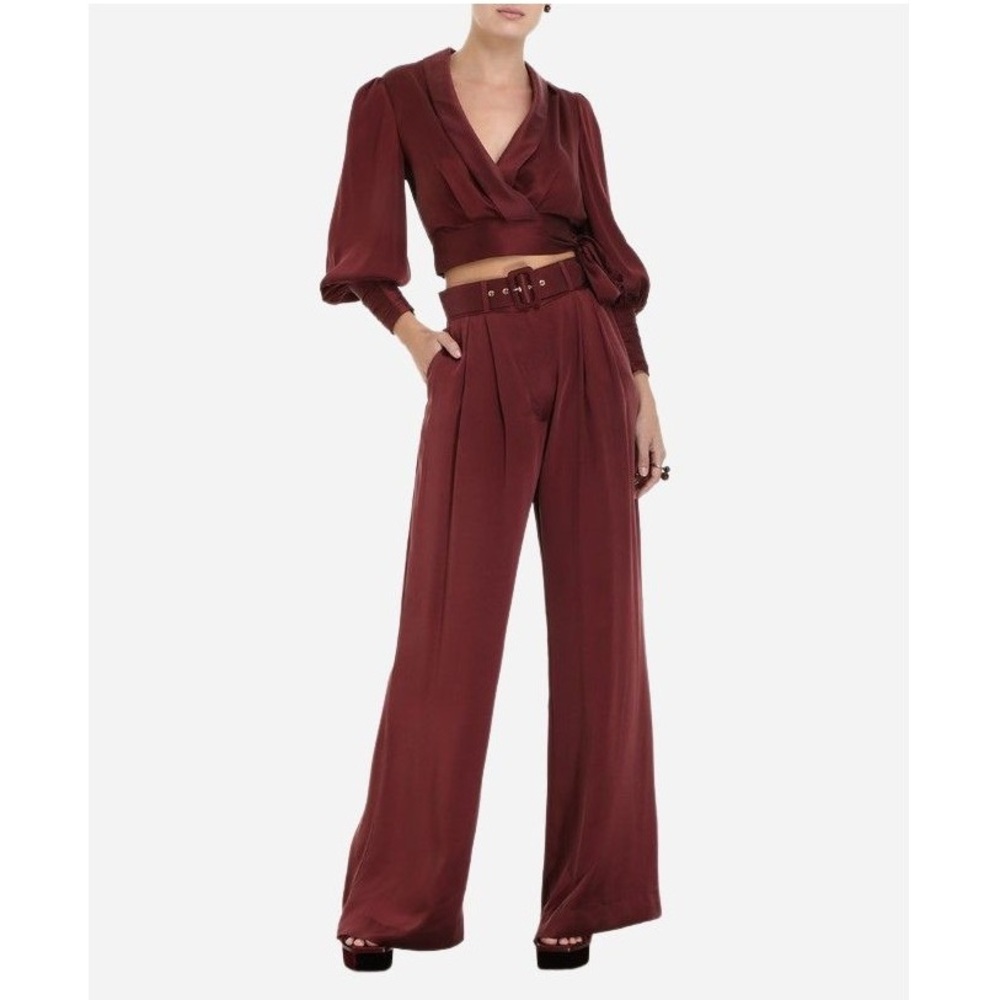 Zimmermann Wonderland Set Silk Blouse and Wide Leg Trousers - Burgundy